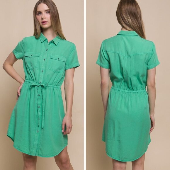 Love Tree | Green Tencel Shirt Dress - Picture 7 of 11